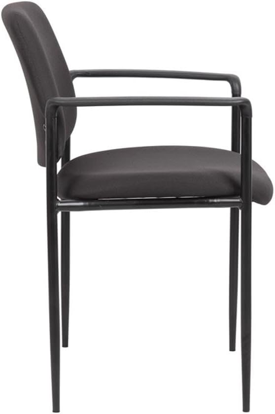 BOWERY HILL Square Back Diamond Fabric Stackable Guest Chair, Black Upholstery, Powder-Coated Steel Frame, Waterfall Seat Design, Molded Arm Caps, 30.5" H x 23.5" W x 23" D, Space-Saving Office Chair