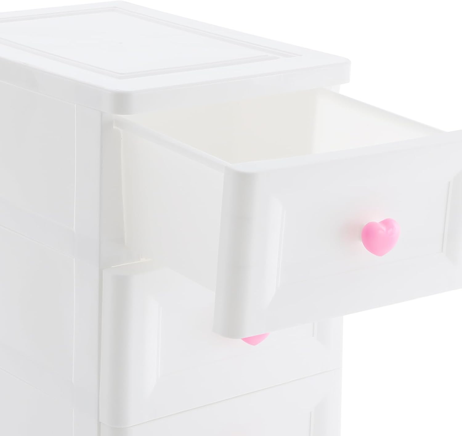 5-Tier Bathroom Storage Cabinet, Slim Plastic Bathroom Storage, Space-Saving Narrow Floor Standing Rolling Storage Cabinet for Organize Cosmetics, Towels & Toiletries in Style (Heart Handle)