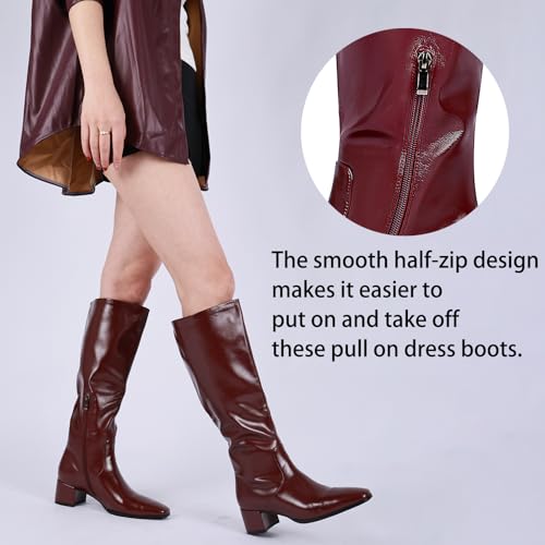 Cozivwaiy Women's Knee High Boots Black Tall Boot Comfortable Block Low Heel Dressy Shoes Half Zipper 1.96 Inches Heels3