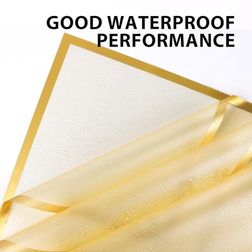 FUHITIM 20 Sheets Flower Wrapping Paper - Waterproof Floral Bouquet Packaging Paper for DIY Crafts,Florist Supplies Packaging Paper for Wedding Birthday Gift (Translucent Gold)