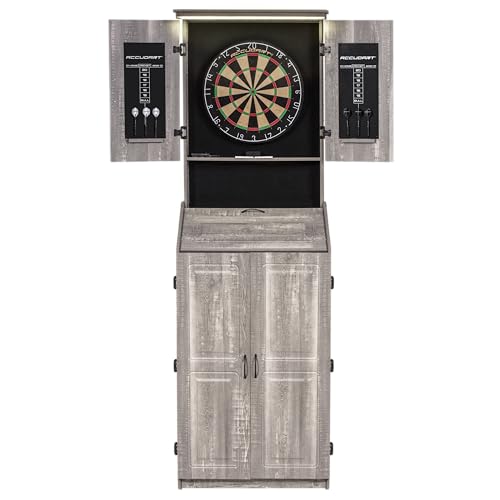 Accudart Dartboard Set with LED Cabinet, 2 Scoring Chalkboards, Chalk, Eraser and 6 Darts