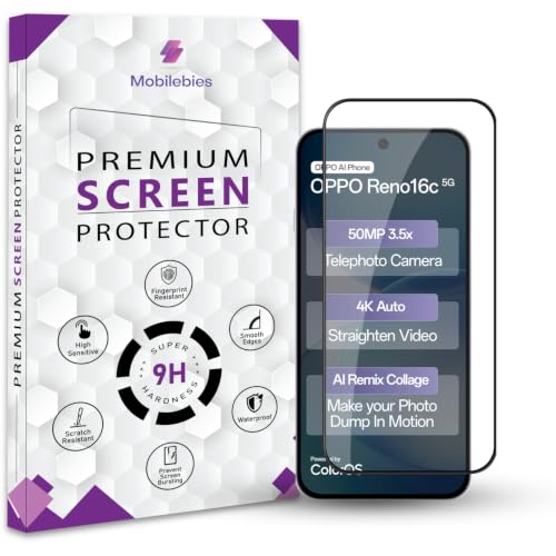 Image of Premium Tempered Glass Screen Protector Guard For Oppo Reno 16c 5G (6.57 Inch, Pack of 1) | Edge to Edge Coverage With Easy to installation kit