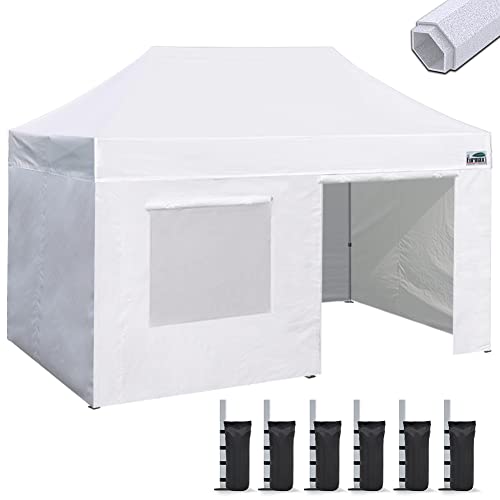 Eurmax USA Premium 10'x20' Pop-up Canopy Tent Party Tent Commercial Instant Canopies Shelter with Removable Sidewalls with Wheeled Carry Bag Bonus 4 Sand Bags