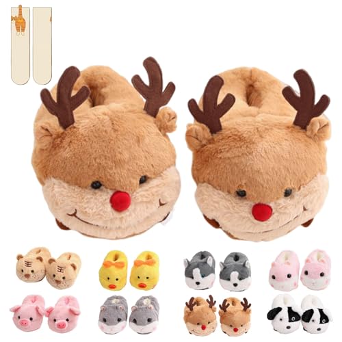 Pig Slippers, Cartoon Couple Full-Heel Warm Shoes for Outdoor Indoor, Non-Slip Plush Cotton Slippers for Autumn Winter