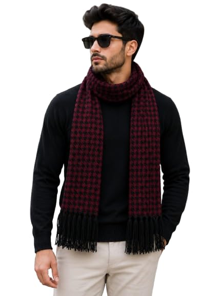 Premium Men's Winter Muffler | Soft Acrylic Knit Scarf | Houndstooth Pattern | Warm Stylish Neck Wrap For Men-picture-36