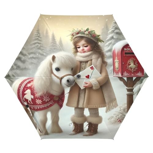 Parapluie poney blanc compact pour éviter la pluie en hiver
