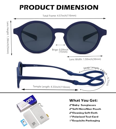 Image of NULOOQ Polarized Baby Sunglasses with Silicone Strap - Bendable TPEE Flexible Infant Sunglasses 0-24 Months