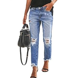 Sidefeel-Womens-Loose-Boyfriend-Jeans-Stretchy-Ripped-Distressed-Denim-Pants-S-2XL Sidefeel Women Loose Floral Patchwork Destroyed Mid-Waist Jeans Denim Pants Large Black