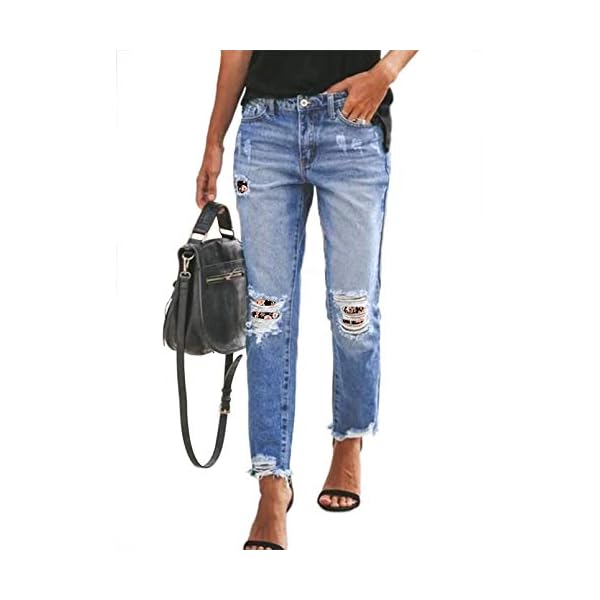 Sidefeel-Womens-Loose-Boyfriend-Jeans-Stretchy-Ripped-Distressed-Denim-Pants-S-2XL Sidefeel Women Loose Floral Patchwork Destroyed Mid-Waist Jeans Denim Pants Large Black