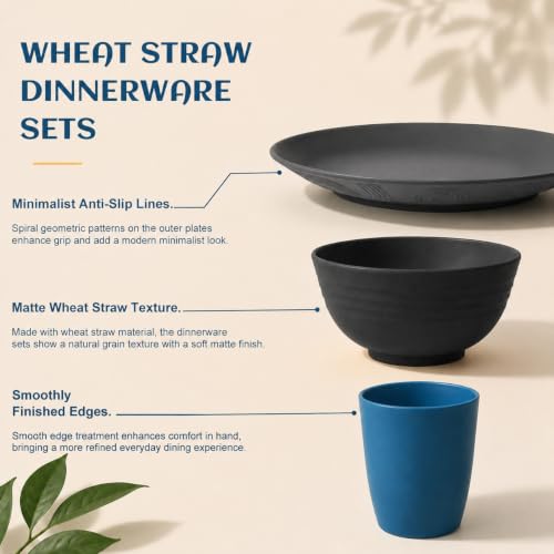 Kitchen Dishware Set, Dinnerware Set for 8,40pcs Wheat Plates and Bowls Set by GAINSAY - Used condition - Image 8