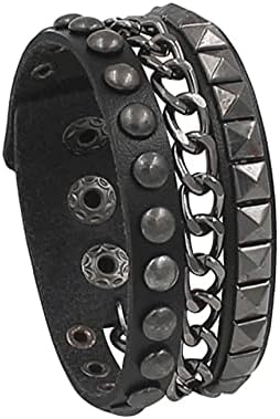XUEQI Punk Rock Faux Leather Rivet Spike Studded Bracelet Gothic Biker Strap Cuff Buckle Wristband Bracelet for Men Women Girls Boys Hip Hop Unisex Jewelry Gift