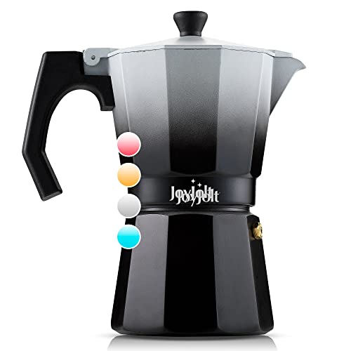 Joyjolt Italian Moka Pot 6 Cup Stovetop Espresso Maker. Black Aluminum Coffee Percolator Coffee Pot With Heat Resistant Handles! Portable Espresso Maker Camping Coffee Pot, Stove Top Cafetera #TOP14