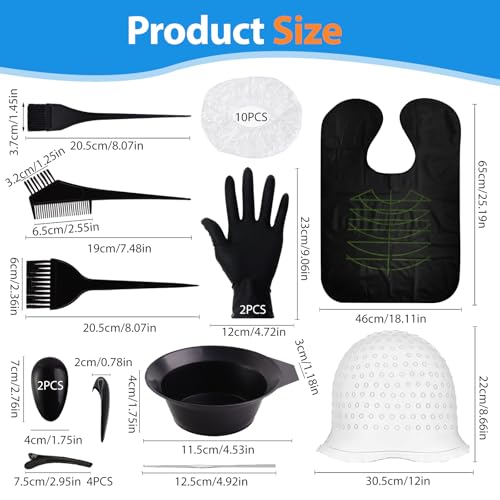 25 Stk Haarfärbepinsel Set, Haare Färben Zubehör, Haar Färben Färbung Tool, mit Silikon-Haarfärbekappe, Haarfärbepinsel, Haarspangen, Schwarze Latexhandschuhe, Ohrstöpsel, Faltschüssel, Schal, Badekap