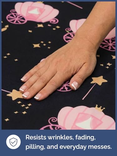 Image of Kids Twin Size Princess Carriage Bed Sheets - 3 Piece Kids Sheet Set | Princess Carriage Themed Bedding, Ultra-Soft, Cute & Cozy, Breathable & Machine Washable, Bed Set for Boys, Girls & Teens
