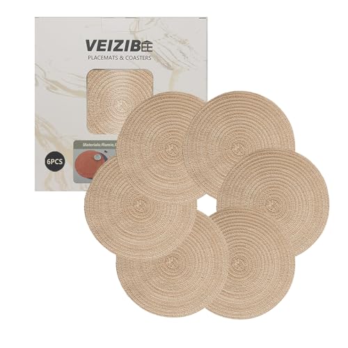 Manteles Individuales Redondos Trenzados 18cm Almohadillas para niños, También como Posavasos para café, Salvamanteles Placemats Trenzados Lavables para Mesa de Comedor，Material Natural (Beige)
