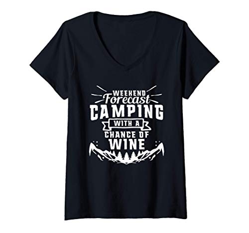 Donna Funny Weekend Forecast: Camping with a Chance of Wine Maglietta con Collo a V