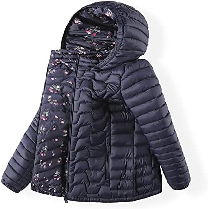 QLZ Girls Down Coat,Puffer Jacket,Double-sided Wear，A Blue，9-10 Years