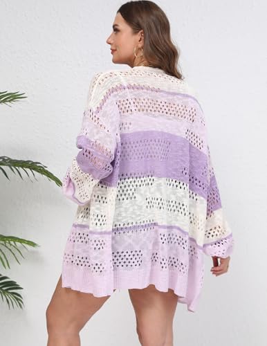 Image of IN'VOLAND Womens Plus Size Crochet Cardigan Lightweight Long Sleeve Open Front Oversized Boho Sweaters Kimonos