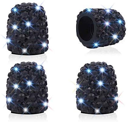 WINKA 4Pcs Bling Car Tire Valve Stem Caps Diamond Bling Dustproof Car Wheel Tire Valve Caps Crystal Decor Universal Shiny Wheel Stem Valve Exterior Accessories for Cars,SUV,Bikes Motorcycles (Black)