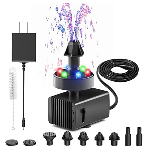 24-Hours Working Bird Bath Fountains Electric, Jutai Adjustable Quiet Water Fountain Pump with LED Lights for Garden,Small Fish Tank,Water Features - 7 Nozzles,16.4Ft Power Cord and Adapter Included