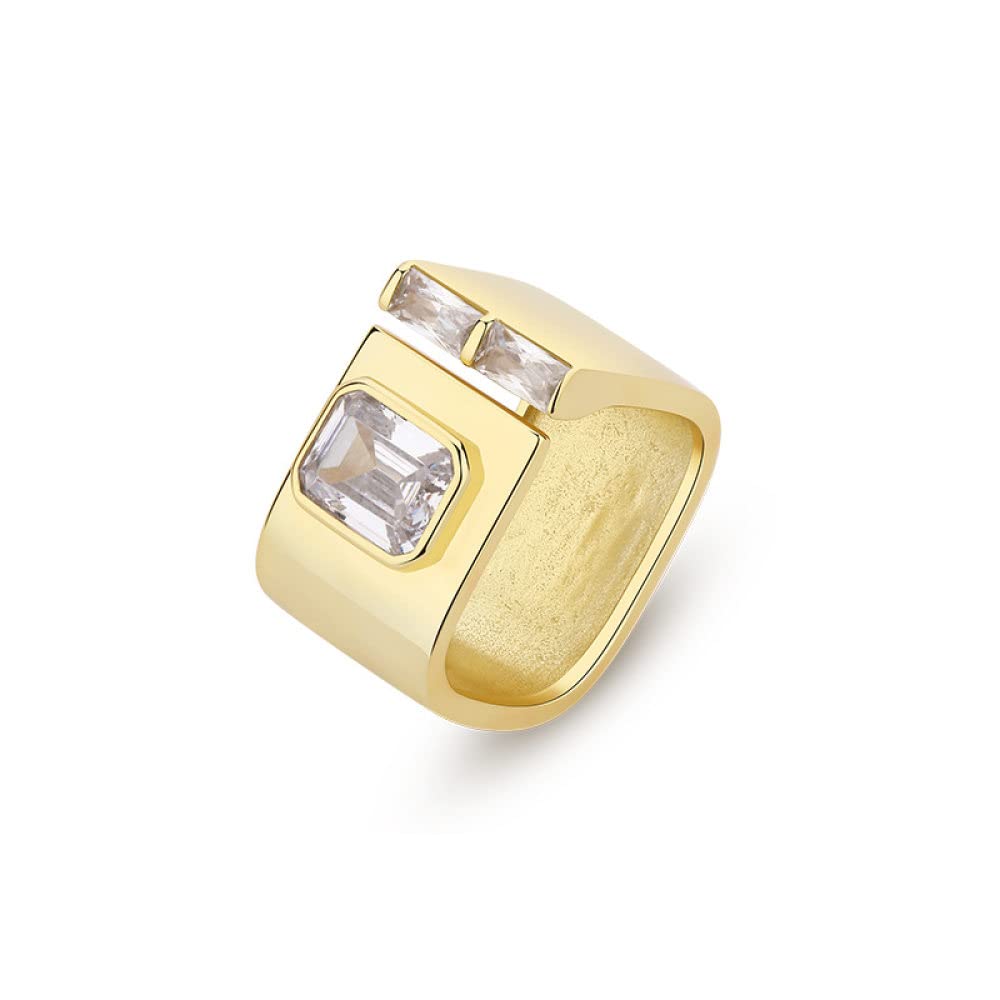 Anello Regolabile,Anello Grosso Regolabile per Donna Zircone Quadrato Argento Sterling 925 Micro Pavé Anello Dito Indice Placcato Oro retrò Gioielli Eternity Regali per Ragazze Signo