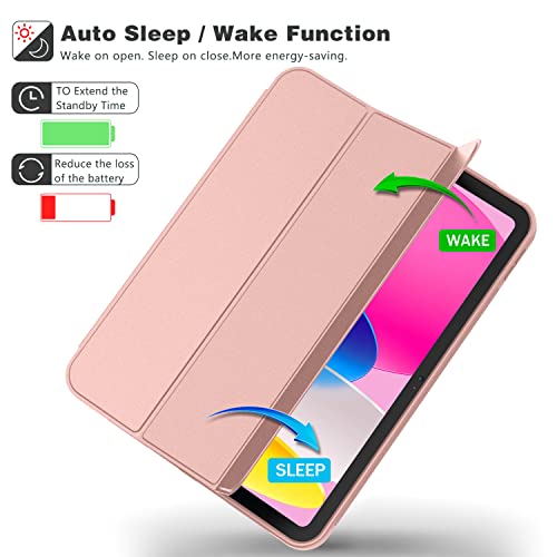 Image of ToaPoia Case for iPad (A16) 11 Inch 2025 /iPad 10th Generation 10.9 Inch 2022, Slim Trifold Stand Protective Cover with Pencil Holder and Soft TPU Back,Support Auto Sleep /Wake (Rose Gold)