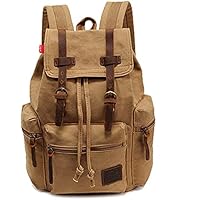 AUGUR Mochila de lona retro, mochila de lona vintage, mochila para portátil, mochila escolar, bolsa de viaje, mochila de cuero, paquete de hombro duradero para hombre y mujer, Large Caqui, L