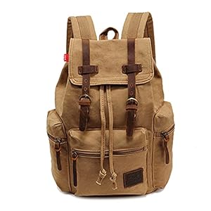 AUGUR Vintage Rucksack aus Canvas Daypack mit hoher Kapazitat - fur Schulrucksack Reiserucksack 12-15, 6 Zoll Laptop-Rucksack (Large Khaki)