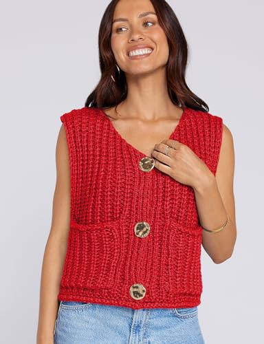Image of UEU Womens Chunky Sweater Vest Button Down Sleeveless Cardigan V Neck Crop Crochet Knit Tops 2025 Fashion Trendy Clothes