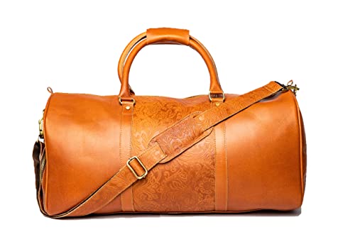 The Tannery Vintage Crazy Horse Full Grain Leather Travel Duffel luggage Bag, Overnight Weekend Leather Bags for Men's & Women's (Bourbon Brown, 22 inch)