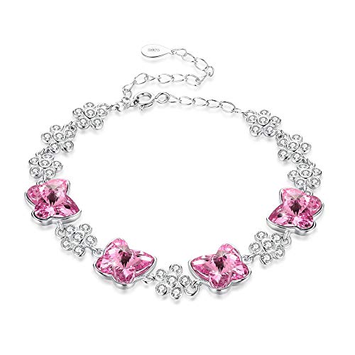 Bracelet papillon rose en argent S925 et zircon pour femme - Bijou réglable