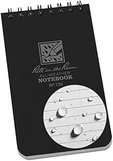 Rite in the Rain Waterproof Paper Universal Pocket Top Wire Bound Spiral Notebook Black 100 Pages 50 Sheets Imperial & Metric Ruler 3 x 5 Inch