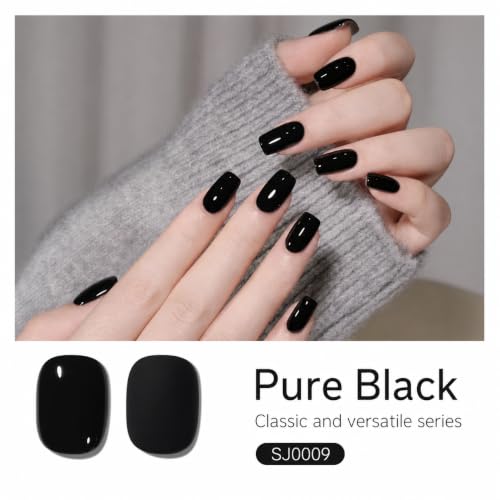 Image of AZUREBEAUTY Pure Black Gel Nail Polish 18ML | Classic Pure Black Pigment Opaque Soak Off UV /LED Gel Polish, High Gloss Solid for Nail Art, DIY Manicure & Salon Use