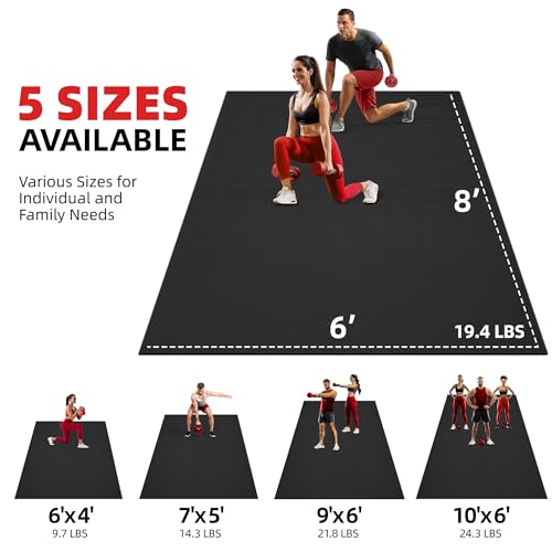 GymCope Extra Large Exercise Mat, 10'x6'/9'x6'/8'x6'/7'x5'/6'x4'(8mm) Thick Workout Mat for Home Gym & Garage Flooring, Shoe-Friendly, High-Density, MMA, HIIT, Weight Lifting, Cardio&Strength by GymCope - Image 6