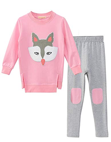 M Racle Cute Little Girls' 2 Pieces Long Sleeve Top Pants Leggings Clothes Set Outfit (5-6 Years(120), Pink Fox) #TOP3