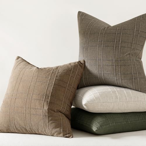 Image of MIULEE Decorative Linen Check Lumar Throw Pillow Covers Neutral Farmhouse Vintage Pillow Covers 12x20 Set of 2 Boho Modern Winter Home Decor for Sofa Couch Bedroom Cushion Light Brown