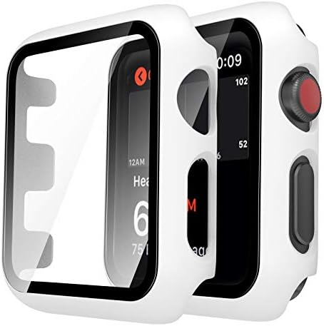 TAURI 2 Pack Hard Case Designed for Apple Watch Series 8/7 45mm, Built-in 9H Tempered Glass Screen Protector, [Full Protection] [Touch Sensitive] Slim Bumper [HD Clear] Cover for iWatch 45mm-Black