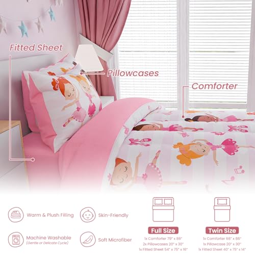 Image of SANDJEST Ballet Twin Bedding Sets for Girls, Ultra Soft Microfiber Comforter Set with 3-Pieces, Comforters Kids Bed Set for Children Teen Tween Bedroom Decor