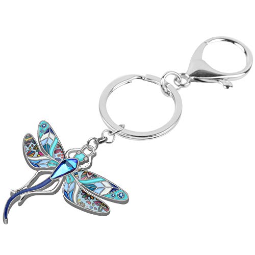 Bonsny Enamel Alloy Rhinestone Floral Dragonfly Keychains Gifts For Women Key Car Purse Bags Charms Nature Design #TOP2