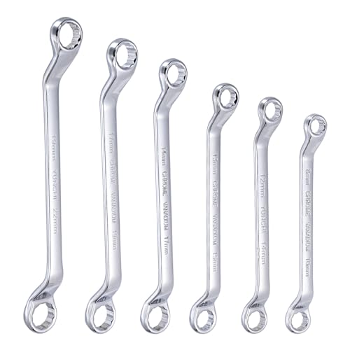 uxcell 45-Degree Offset Box End Wrench Set, 8-22mm Metric CR-V Steel with Rolling Pouch, 6-Piece