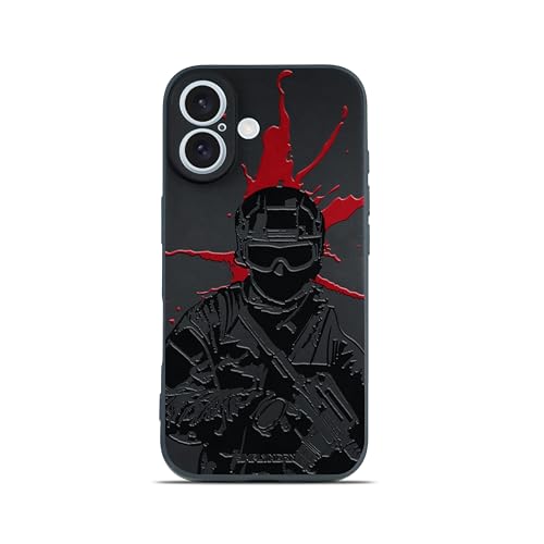 SIMPLYMDRN Slim for iPhone 16 Case - Warrior Design - Cool Case for Men - Fighter Soldier Case - Slim and Flexible (Armed Black)