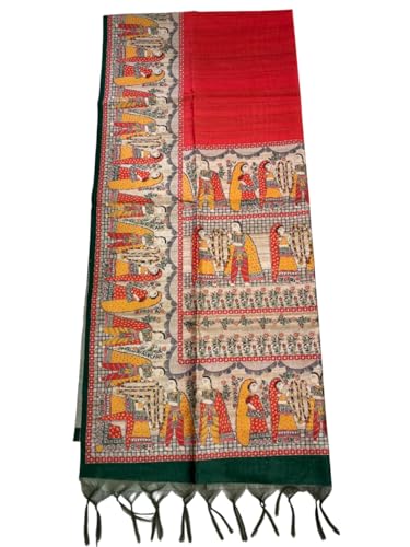 Image of Sanavi's Saree Kuthir Pure Handloom Tussar Ghicha Madhubani Printed Silk Saree with Blouse Piece inside