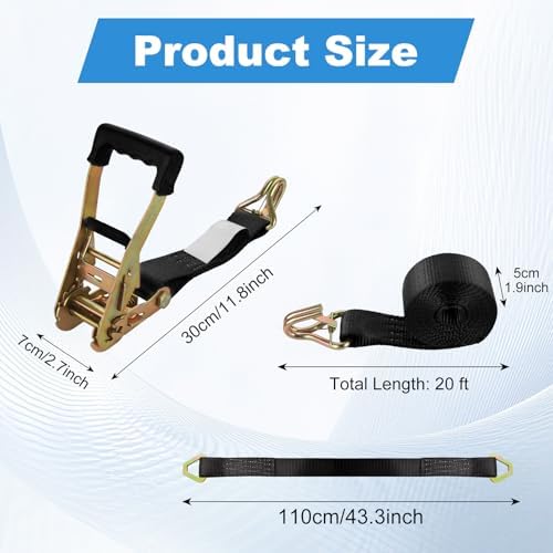 YAYODS 4 Pack Car Tie Down Straps for Trailers with J Hooks, 2" x 10' Heavy Duty Ratchet Straps with 2" x 36'' Axle Straps, 10,000lbs Break Strength Truck Strap for Car, Truck, UTV Transport, Black — 사진 2