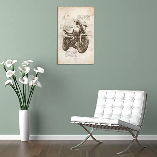 Motorcycle On Retro Papyrus Cool Poster Wall Art Paintings Canvas Wall Decor Home Decor Living Room Decor Aesthetic 20X30Inch(50X75Cm) Frame-Style #TOP4