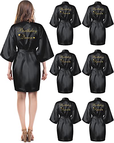 Xuhal 6 Pcs Women's Birthday Squad Robes Birthday Party Queen Spa Bathrobe Kimono Spa Robe Sleepover Party Robes Silky Gown