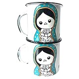 By Mexico La Virgen Pocillo de Peltre Duo, 12 oz. Enamel Mugs - Set of 2 Mexican Virgin
