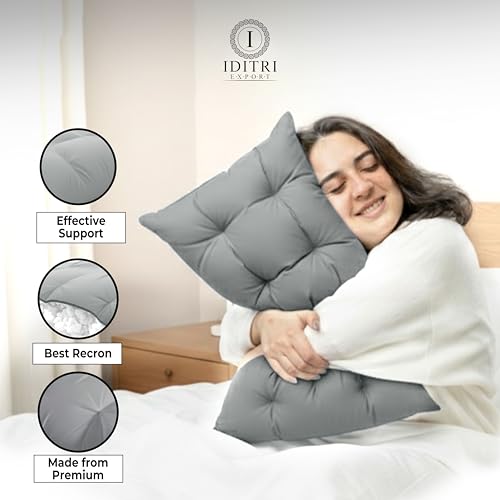 Image of Luxury Hotel Bed Pillow Set of 2, Premium Microfiber Filling, Jacquard Fabric, Concealed Zipper, Breathable Washable Cover, Grey Comfort Bedding Cushion Soft, 68 x 45 x 25 cm