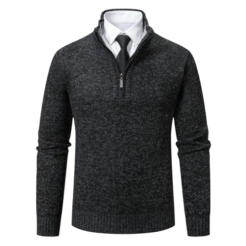 Men's Autumn Winter Plush Thickened Slim Fit Stand Collar Zipper Pullover Knit Sweater