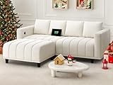 YITAHOME Sectional Couch with Ottoman, 82.6' L Shaped Sofa Cloud Couch Deep Seat Velvet Modular Sofa with USB & Type-C Ports Reversible Ottoman Bench for Living Room Apartment, Beige