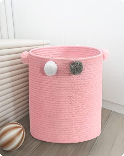 Baffect Large Cotton Rope Basket,Baby Nursery Storage Basket Fabric Storage Basket Organiser Woven Baskets Laundry Basket for Nursery Kids Baby Toy Storage Basket(Pink)